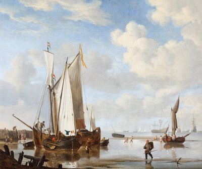 A Wijdschip and a Kaag in an Inlet Close to a Sea-Wall by Willem Velde Younger and the de van workshop